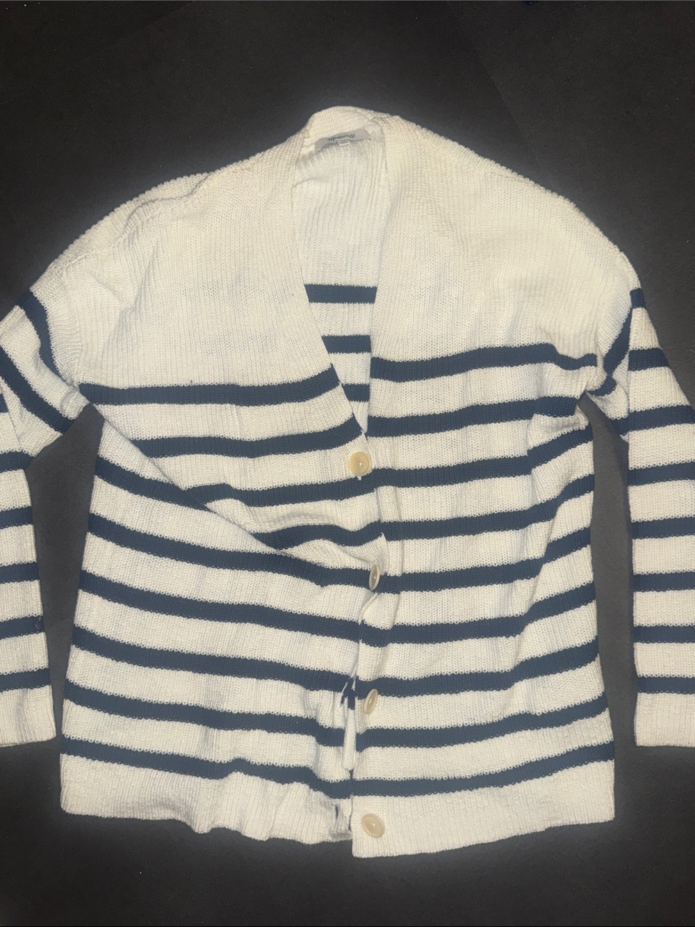 Madewell White and Navy Striped Button Cardigan